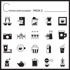 Coffee shop line icons.Mono icons pack 2.Pictogram illustration.