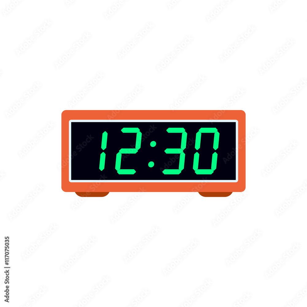 Poster digital table clock icon in flat style on a white background