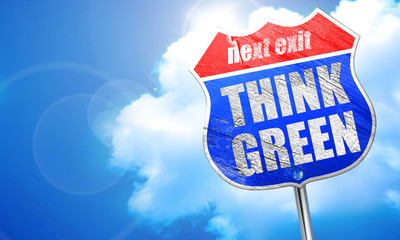 think green, 3D rendering, blue street sign