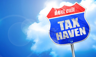 tax haven, 3D rendering, blue street sign