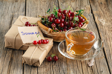 Morning breakfast with cherry basket