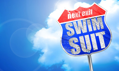 swimsuit, 3D rendering, blue street sign