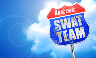 swat team, 3D rendering, blue street sign