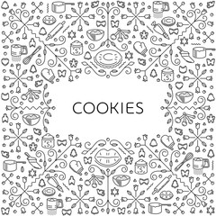 Pattern with restaurant and kitchen utensils for cookies