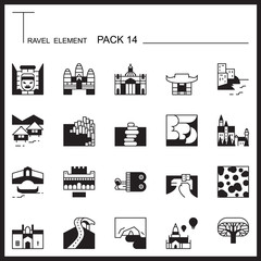 Travel Element Line Icon Set 14.Landmark thin icons.Mono pack.