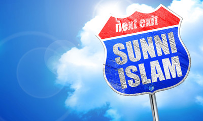 Sunni islam, 3D rendering, blue street sign