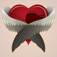 Vector colored heart with wings