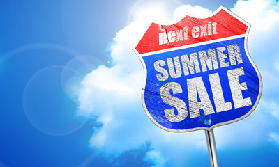 summer sale, 3D rendering, blue street sign
