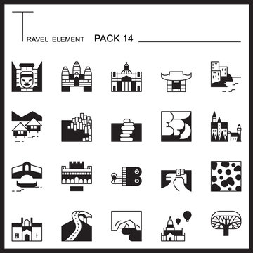 Travel Element Line Icon Set 14.Landmark thin icons.Mono pack.
