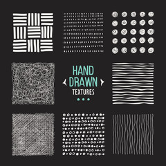 Set of hand drawn textures and patterns. Vector design elements.