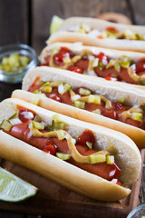 Hot dogs with onions and pickles