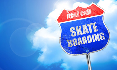 skate boarding sign background, 3D rendering, blue street sign