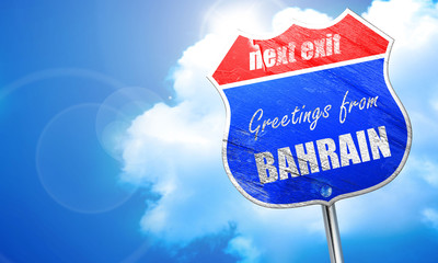 Greetings from bahrain, 3D rendering, blue street sign