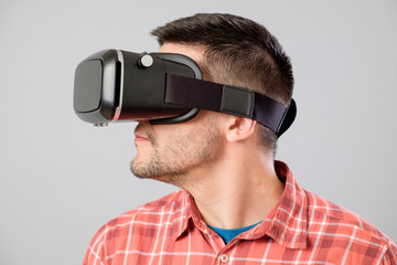 Man using virtual reality headset