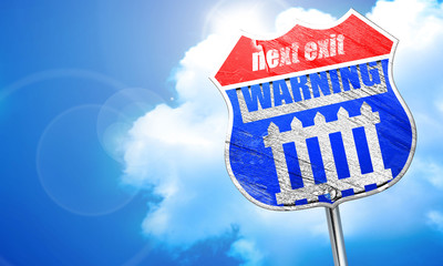 Railway warning sign, 3D rendering, blue street sign