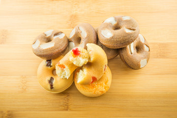 donut on wood table.