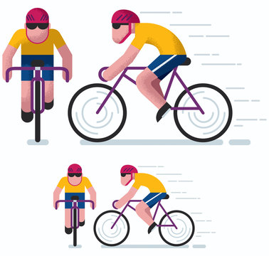 Cycling / Illustration of man cycling, in 2 poses and 2 color versions. 
