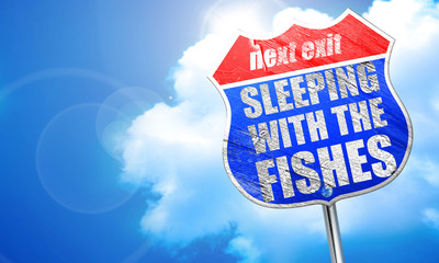sleeping with the fishes, 3D rendering, blue street sign