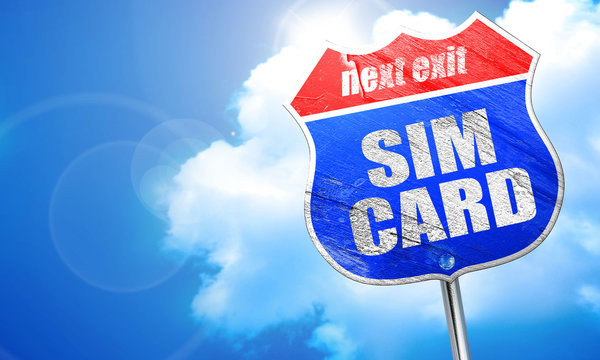 sim card, 3D rendering, blue street sign