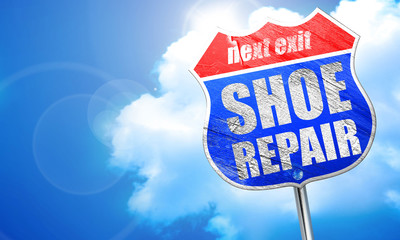 shoe repair, 3D rendering, blue street sign