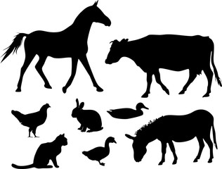Silhouettes of farm animals