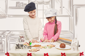 Children making christmas cookies