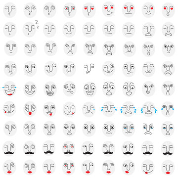 Face emoji set. All kinds of emoji like happiness, sadness, anger and other emotions. For avatar, stickers and more.