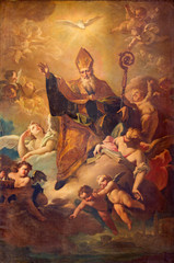 Obraz na płótnie Canvas CREMONA, ITALY - MAY 25, 2016: The painting of Saint Benedict in Glory in in The Cathedral by Giovanni Angelo Borroni (1684 - 1772)