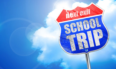school trip, 3D rendering, blue street sign