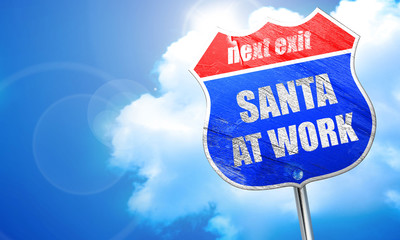 santa at work, 3D rendering, blue street sign