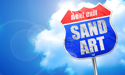 sand art, 3D rendering, blue street sign