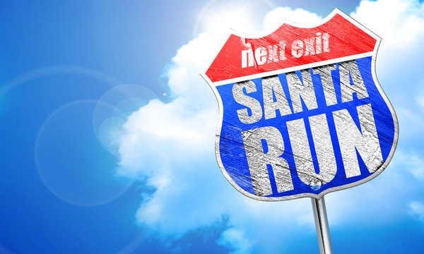 santa run, 3D rendering, blue street sign