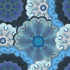 Beautiful oriental seamless pattern made of lilac mandalas. Background in eastern style. Vector illustration.