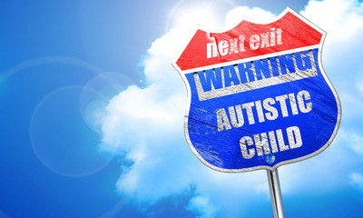Autistic child sign, 3D rendering, blue street sign