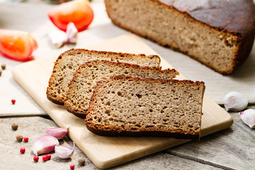 Rye bread. Slices of rye bread on the kitchen table