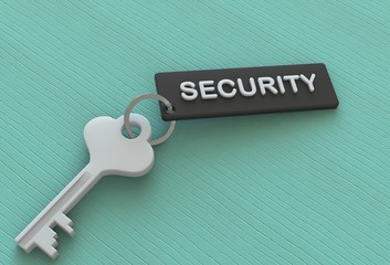 SECURITY, message on keyholder, 3D rendering
