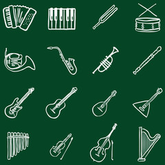Vector Set of Chalk Doodle Musical Instruments Icons