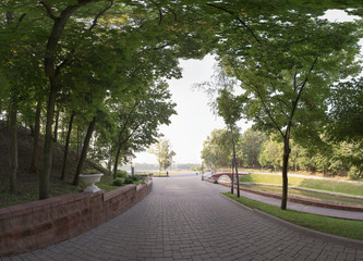 GOMEL, BELARUS - 29 July, 2016: Panoramic view in Gomel Palace Park Ensemble. 360 degree panorama.