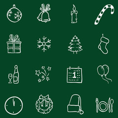Vector Set of Chalk Doodle Christmas and New Year Icons