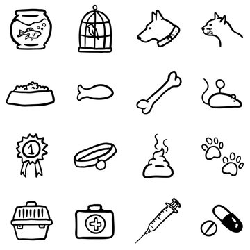 Vector Set of Black Doodle Pets Icons