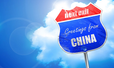 Greetings from china, 3D rendering, blue street sign