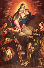 CREMONA, ITALY - MAY 24, 2016: The panting of Madonna in Glory witht the saints by Antonio Mainardi (1585) in church Chiesa di San Agostino.
