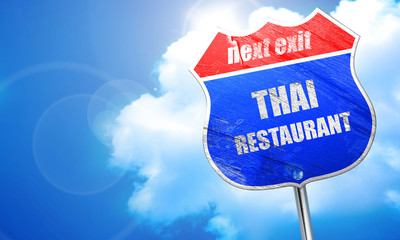 Delicious thai cuisine, 3D rendering, blue street sign