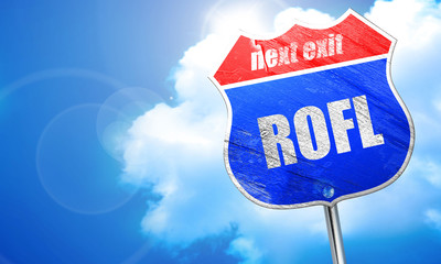 rofl internet slang, 3D rendering, blue street sign
