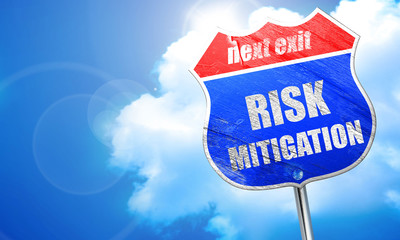 Risk mitigation sign, 3D rendering, blue street sign