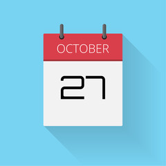October 27, Daily calendar icon, Date and time, day, month, Holiday, Flat designed Vector Illustration