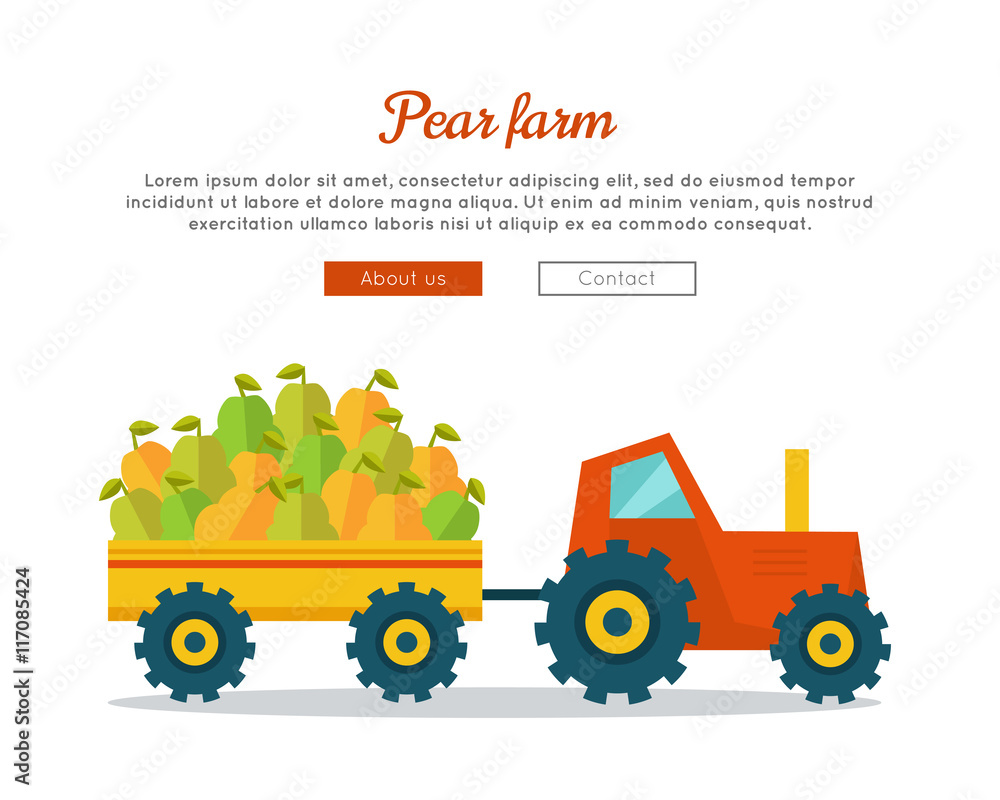 Poster pear farm web vector banner in flat design.
