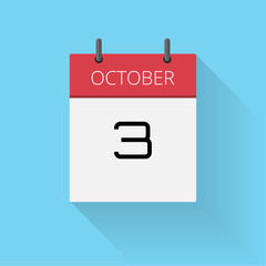 October 3Daily calendar icon, Date and time, day, month, Holiday, Flat designed Vector Illustration