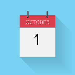 October 1, Daily calendar icon, Date and time, day, month, Holiday, Flat designed Vector Illustration
