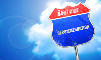 recommendation, 3D rendering, blue street sign